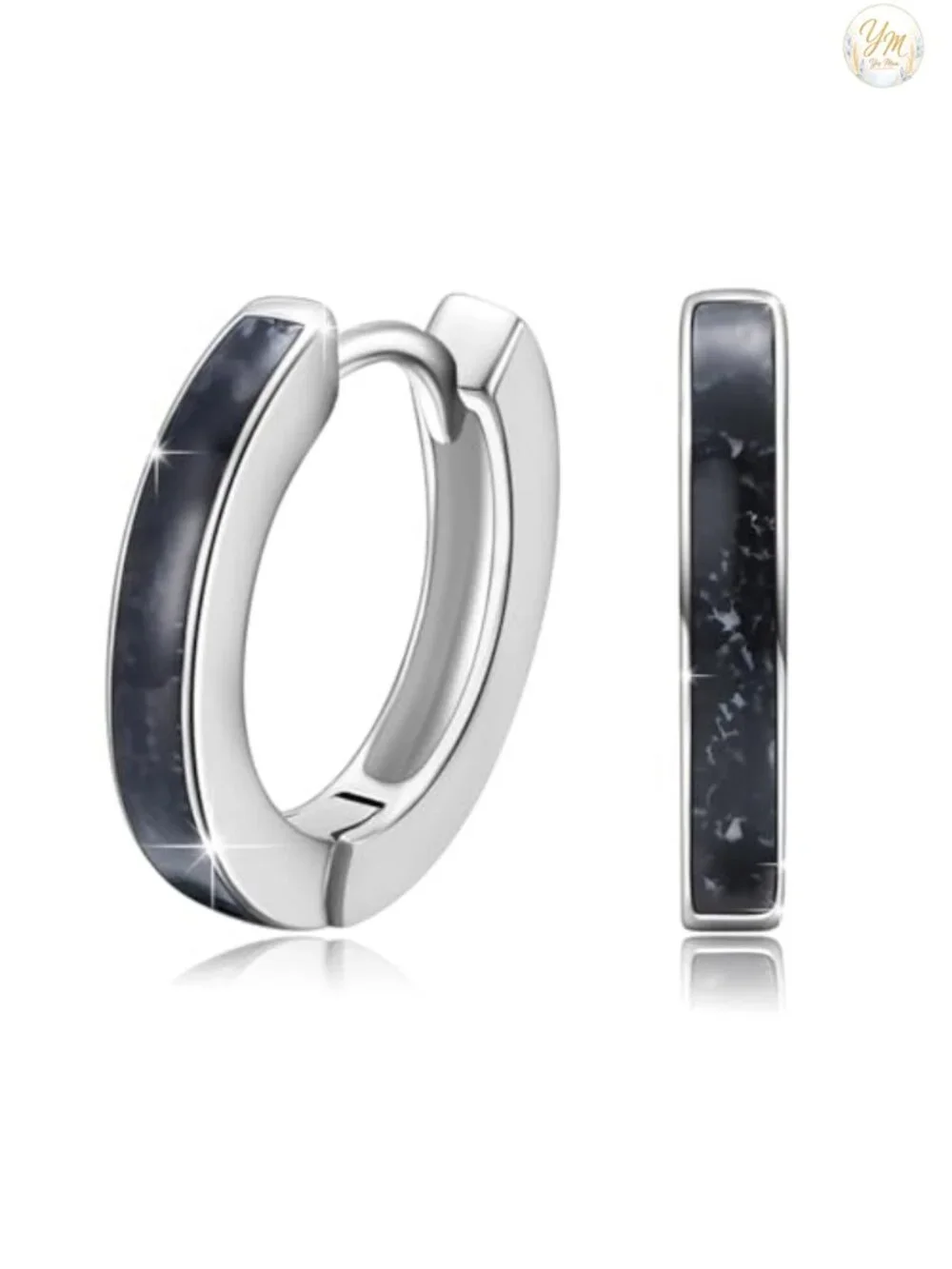 Sterling Silver Black Agate Opal Huggie Hoop Earrings for Women
